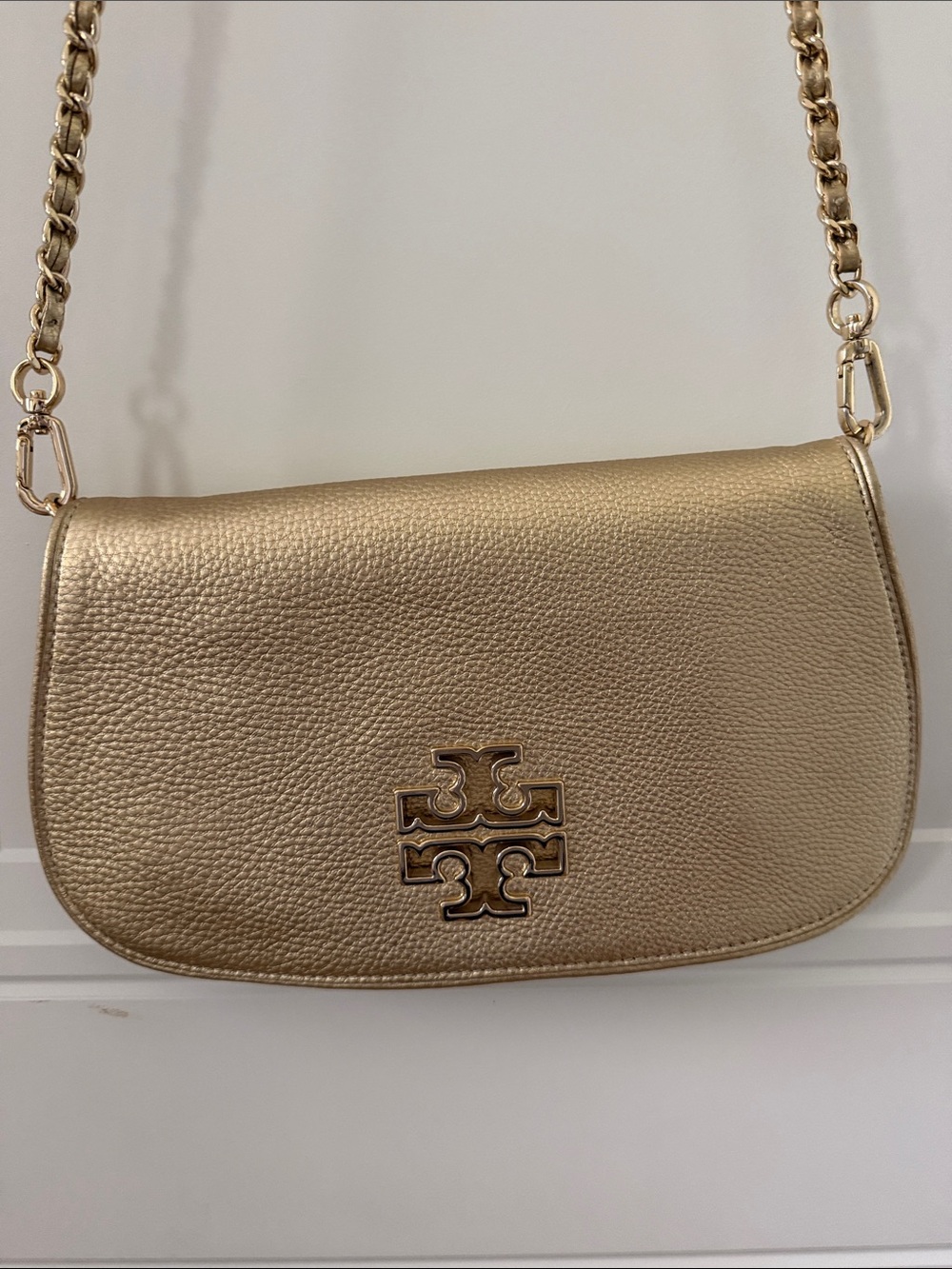 Tory Burch Metallic Gold Leather Crossbody with Chain Strap